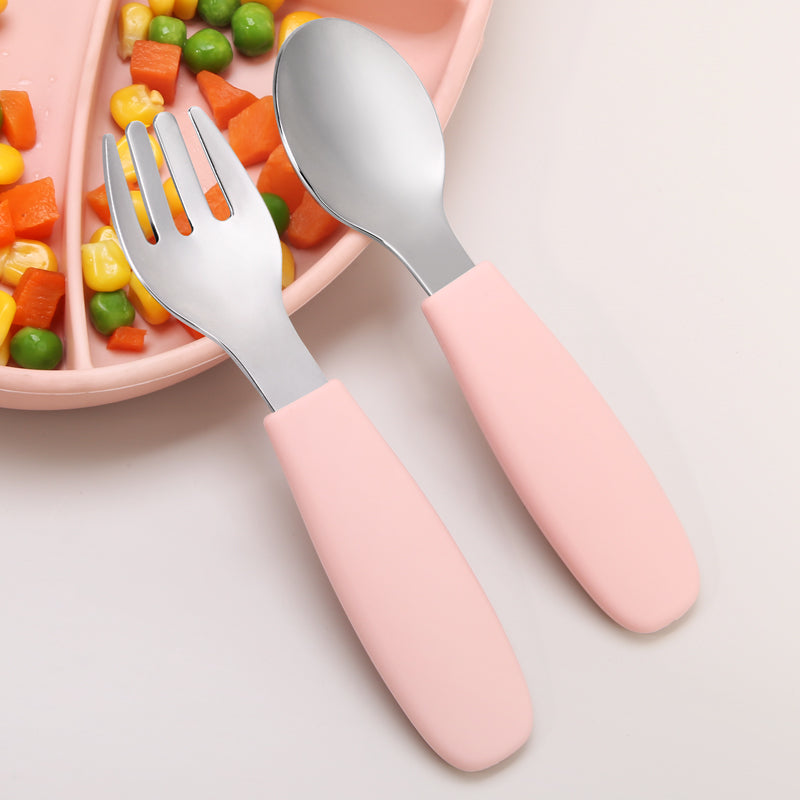 Juego de Cuchara y Tenedor con Mango Liso de Silicón, Lifestyle By Infanti.