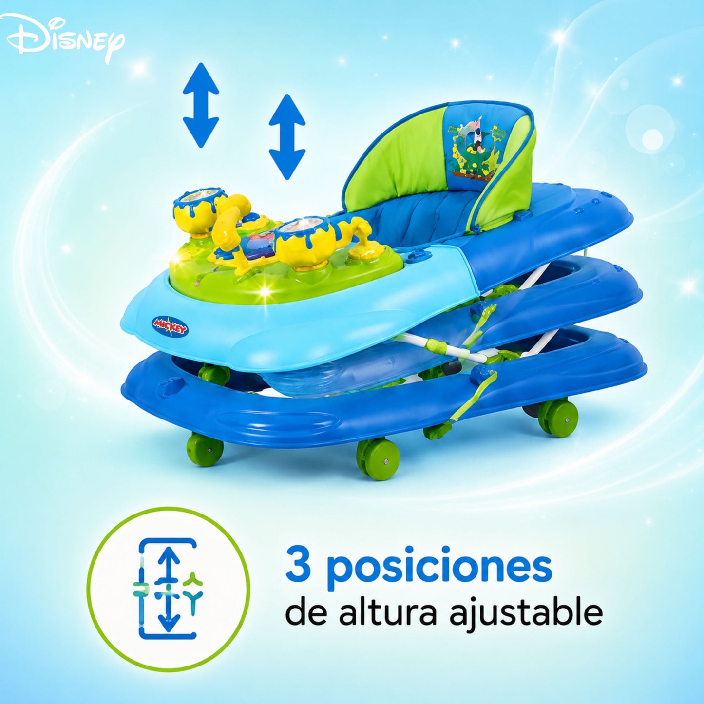 Andadera Mickey Disney Azul Con Tablero Interactivo Musical y Asiento Comodo