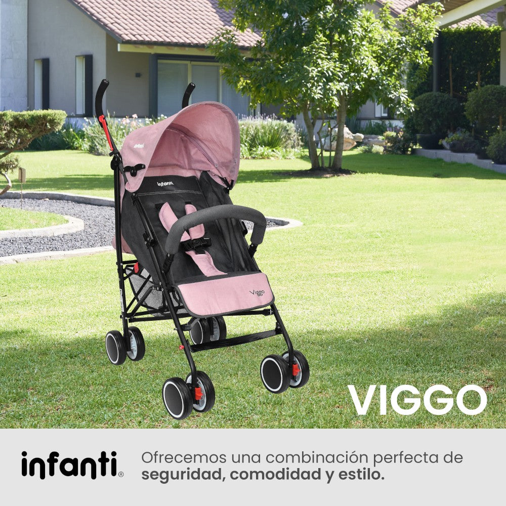 Carriola Bastón Viggo Ligera Con Toldo Extensible Barra De Seguridad Y Arnés De 5 Puntos