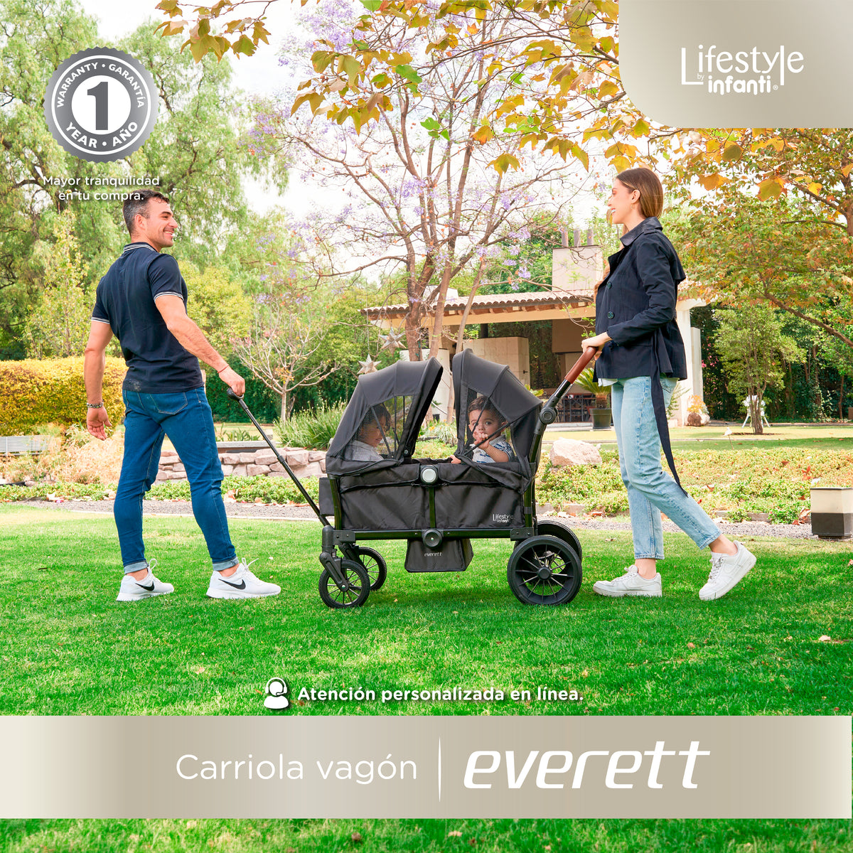 Vagón Everett Con 2 Asientos y Toldos Desmontables