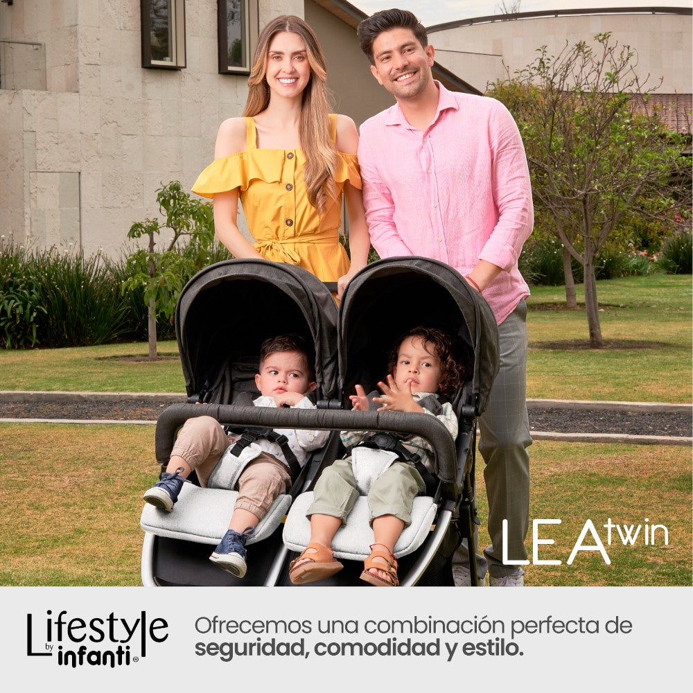 Carriola Lea Twin Negro Doble Con Arnes De Seguridad y Asientos Reclinables