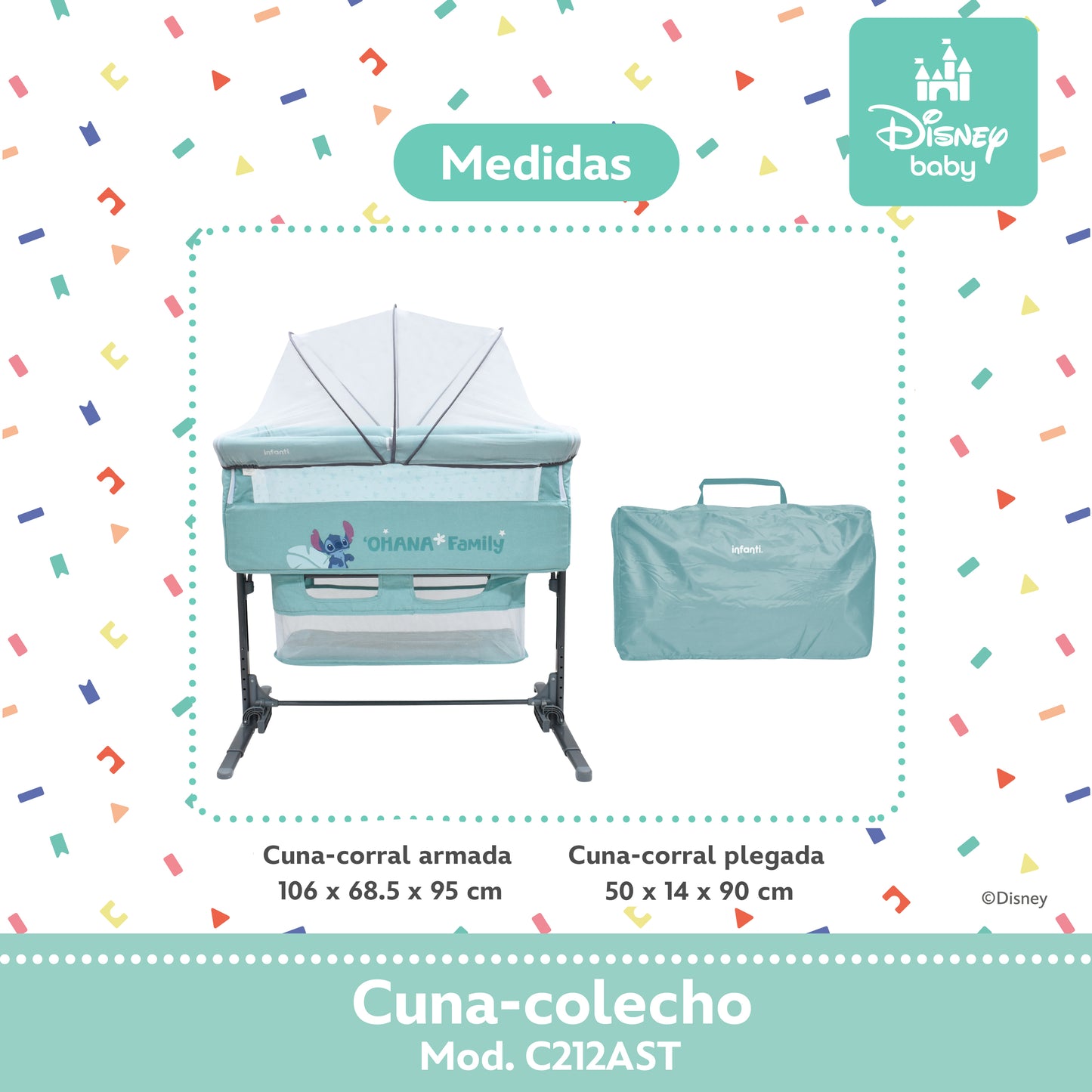 Cuna Colecho Disney Plegable Con Mosquitero Y Lateral Abatible