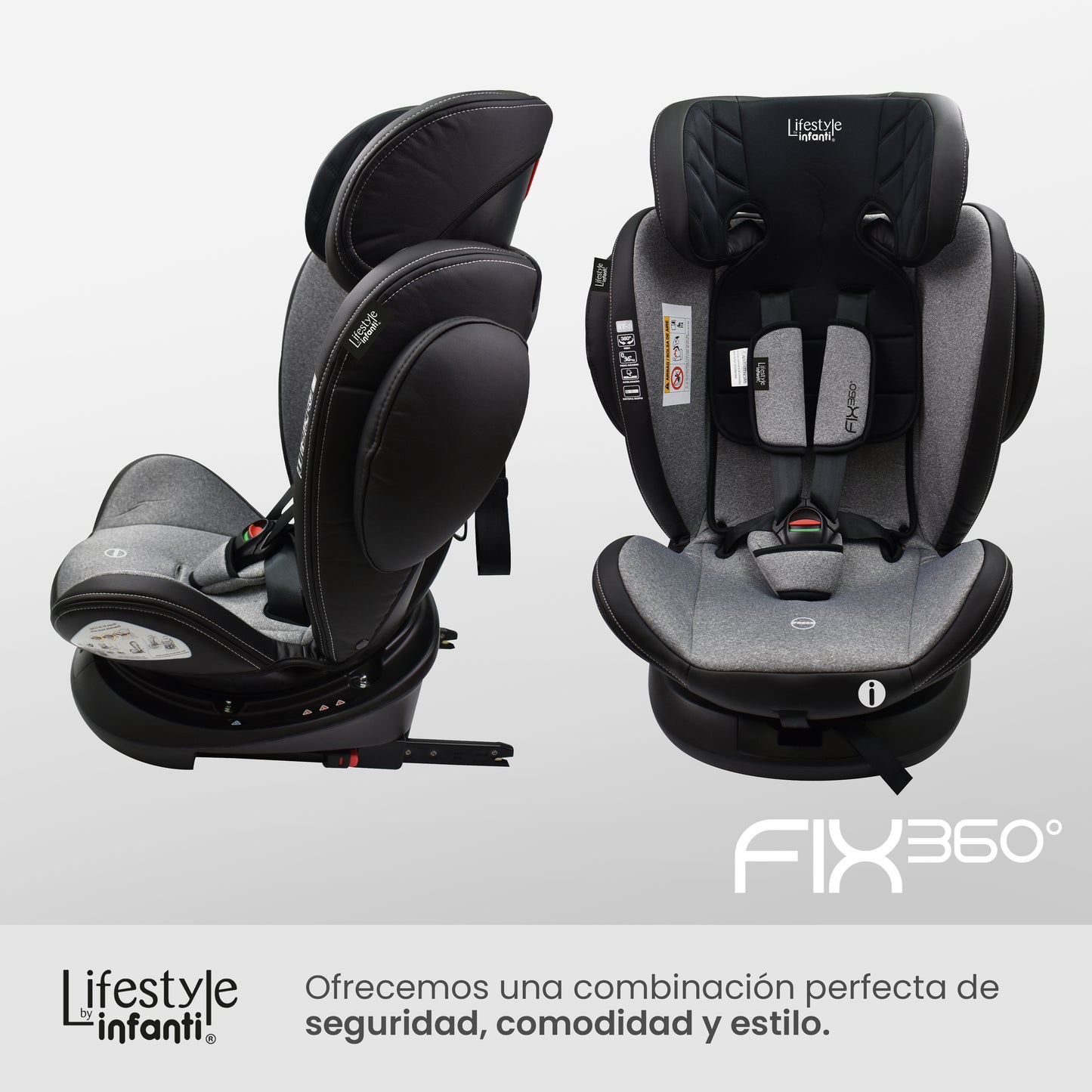 Autoasiento Fix 360° Negro Con Sistema De Instalación ISOFIX y Arnes De 5 Puntos