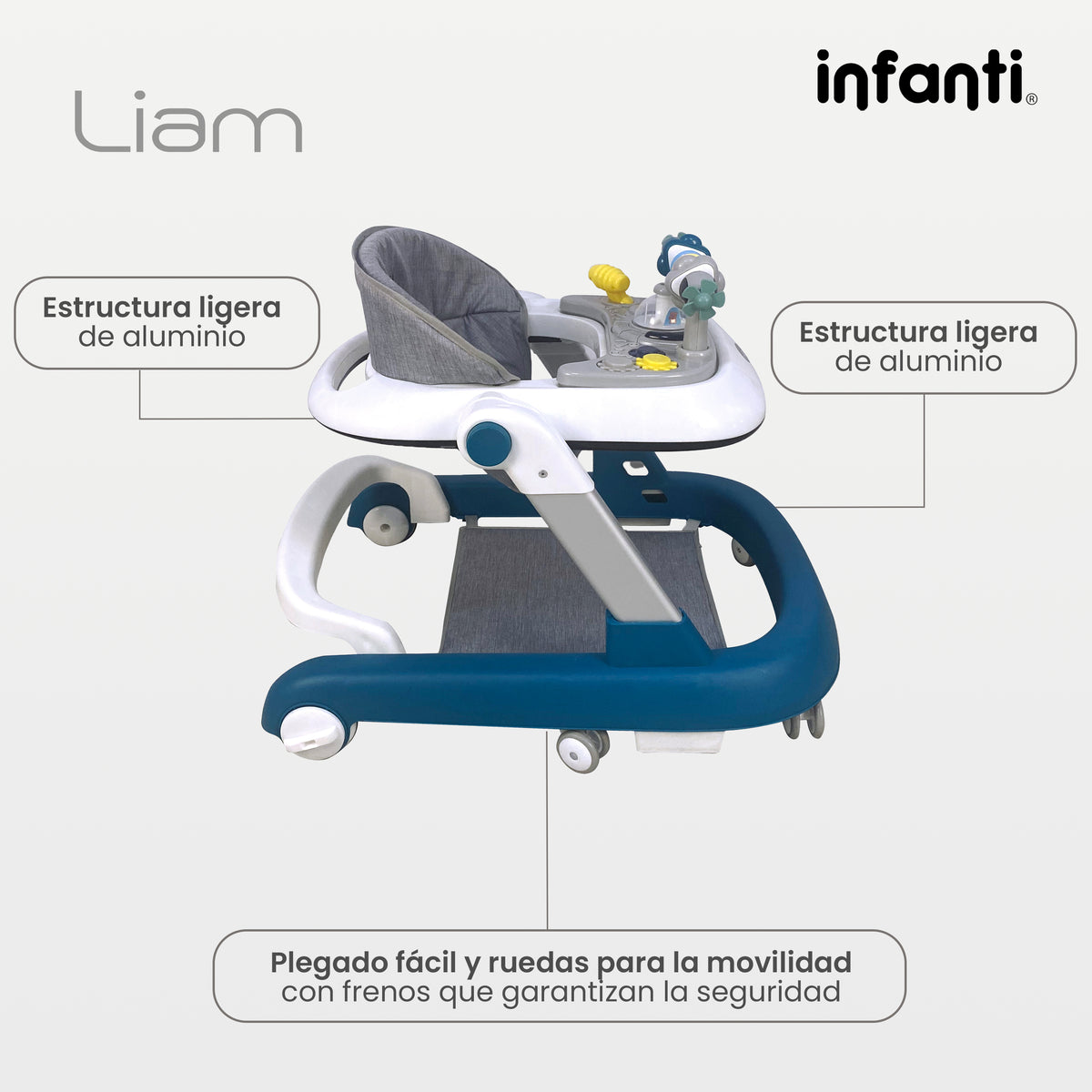 Andadera 3 En 1 Liam Con Centro De Actividades Carrito De Empuje Y Asiento Acolchado