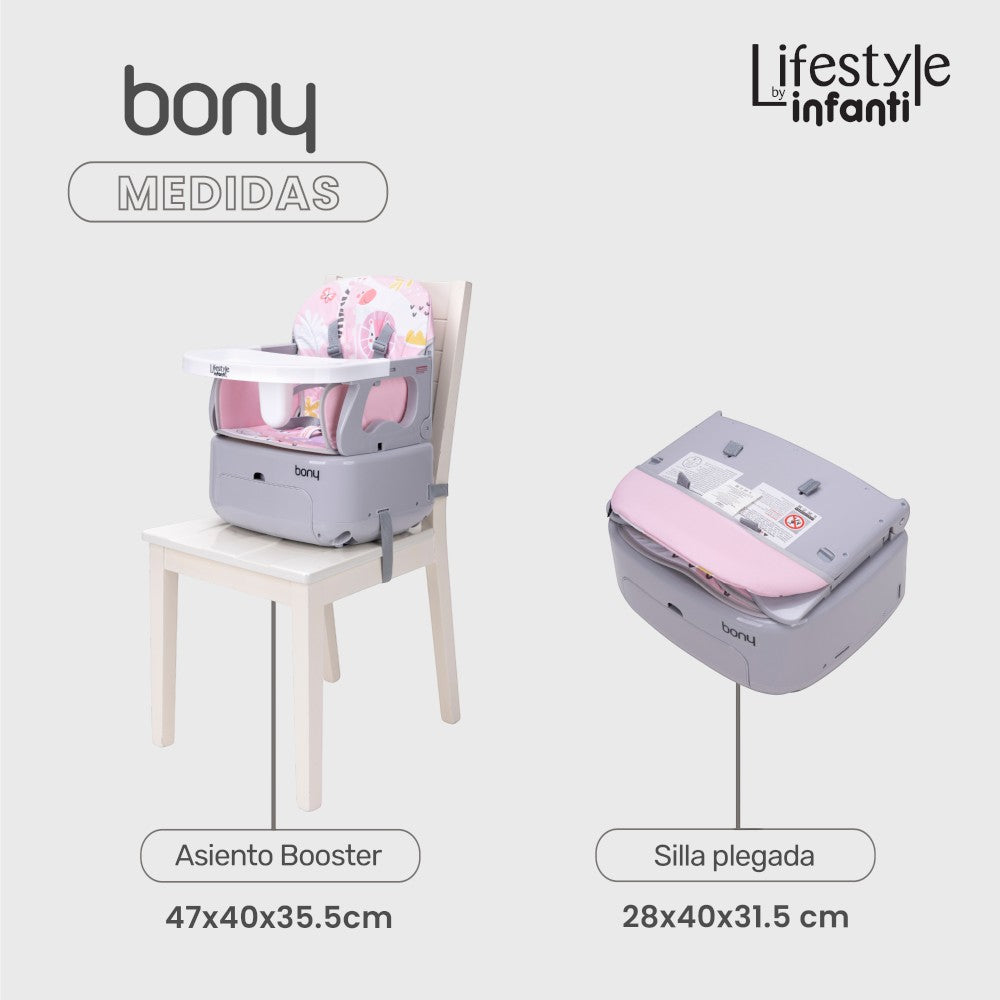 Silla Alta Bony 3 En 1 Con Charola Ajustable y Arnes De 5 Puntos