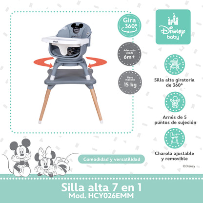 Silla Alta Expressión Mickey 7 En 1 Con Giro 360° y Charola Ajustable
