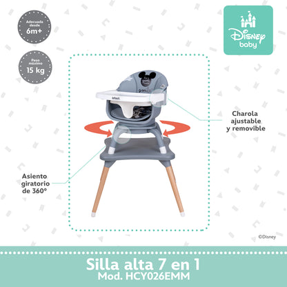Silla Alta Expressión Mickey 7 En 1 Con Giro 360° y Charola Ajustable