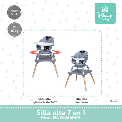 Silla Alta Expressión Mickey 7 En 1 Con Giro 360° y Charola Ajustable
