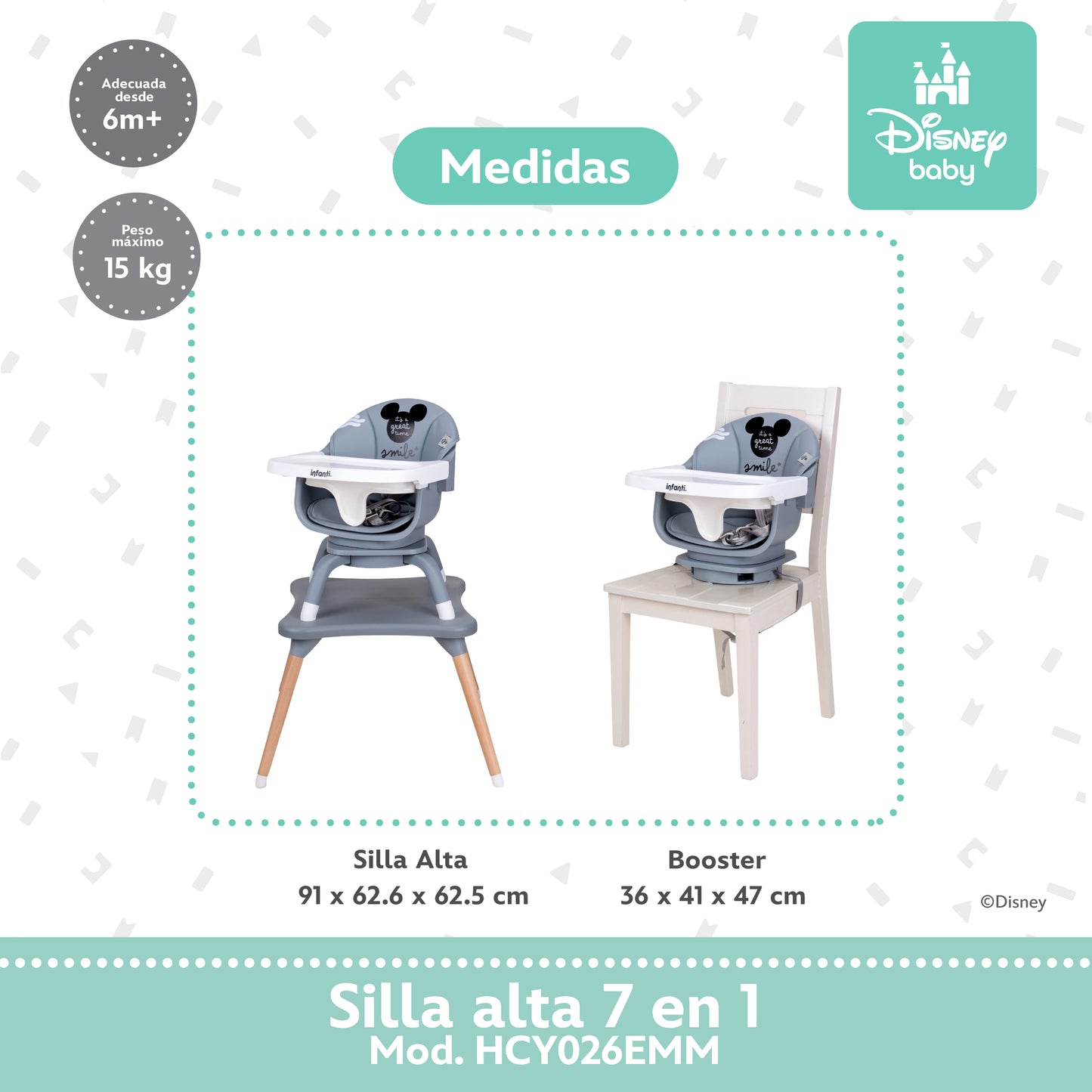 Silla Alta Expressión Mickey 7 En 1 Con Giro 360° y Charola Ajustable