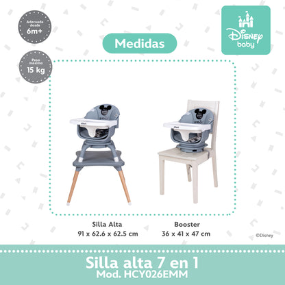 Silla Alta Expressión Mickey 7 En 1 Con Giro 360° y Charola Ajustable