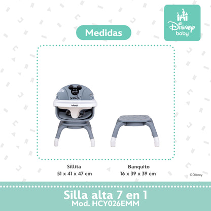 Silla Alta Expressión Mickey 7 En 1 Con Giro 360° y Charola Ajustable