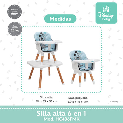 Silla Alta 6 En 1 Disney Con Arnés De 5 Puntos Charola Ajustable Y Funda Lavable