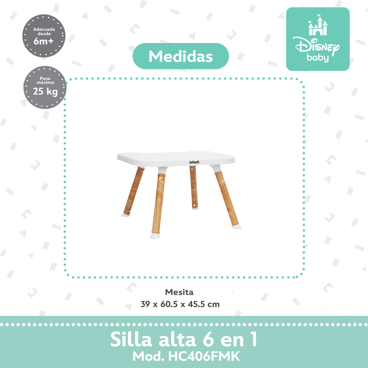 Silla Alta 6 En 1 Disney Con Arnés De 5 Puntos Charola Ajustable Y Funda Lavable