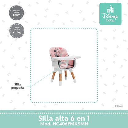 Silla Alta 6 En 1 Disney Con Arnés De 5 Puntos Charola Ajustable Y Funda Lavable