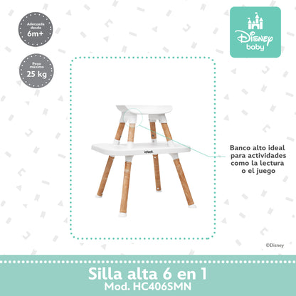 Silla Alta 6 En 1 Disney Con Arnés De 5 Puntos Charola Ajustable Y Funda Lavable