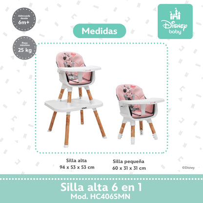 Silla Alta 6 En 1 Disney Con Arnés De 5 Puntos Charola Ajustable Y Funda Lavable