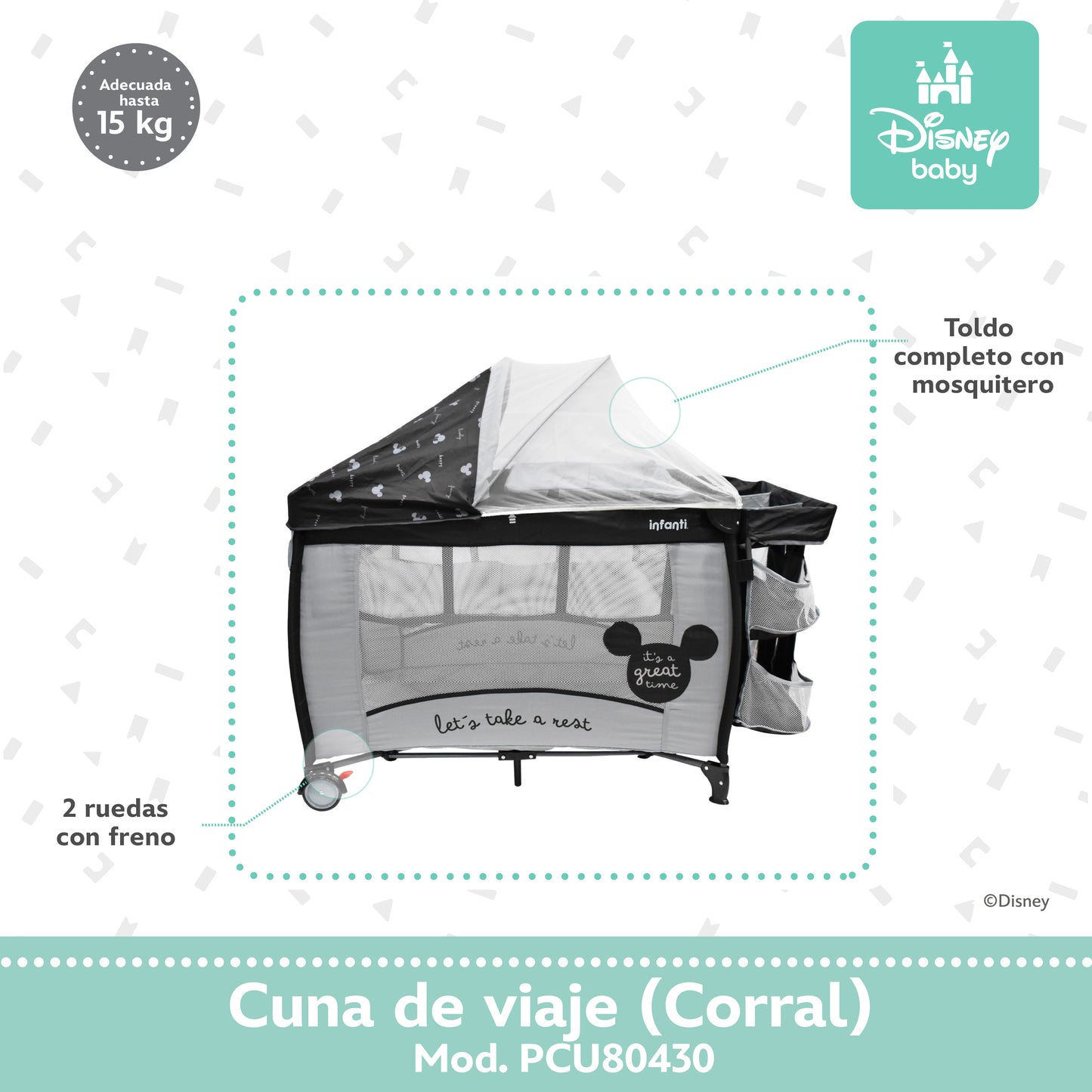 Cuna Disney Mickey 2 en 1 Con Cambiador Desmontable