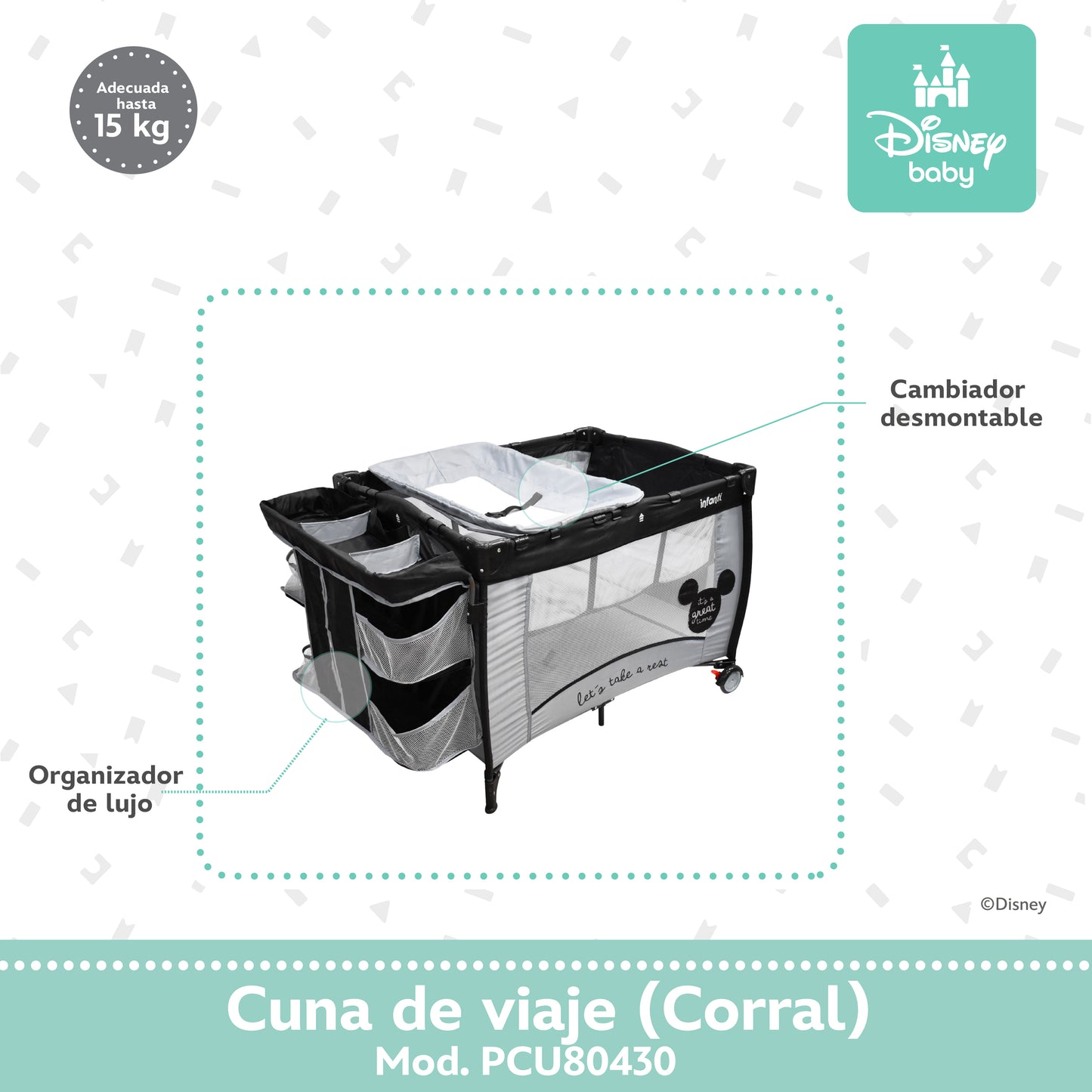 Cuna Disney Mickey 2 en 1 Con Cambiador Desmontable
