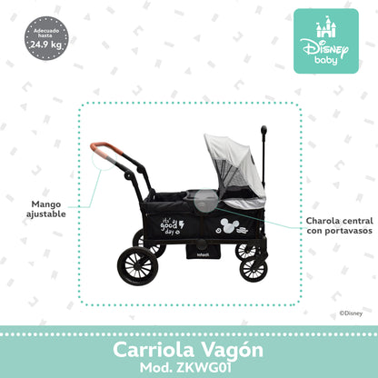 Carriola Everett Mickey Gris Con Doble Vagón Plegable y Toldos Desmontables