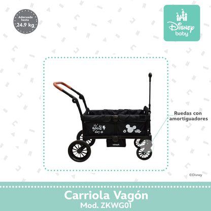 Carriola Everett Mickey Gris Con Doble Vagón Plegable y Toldos Desmontables