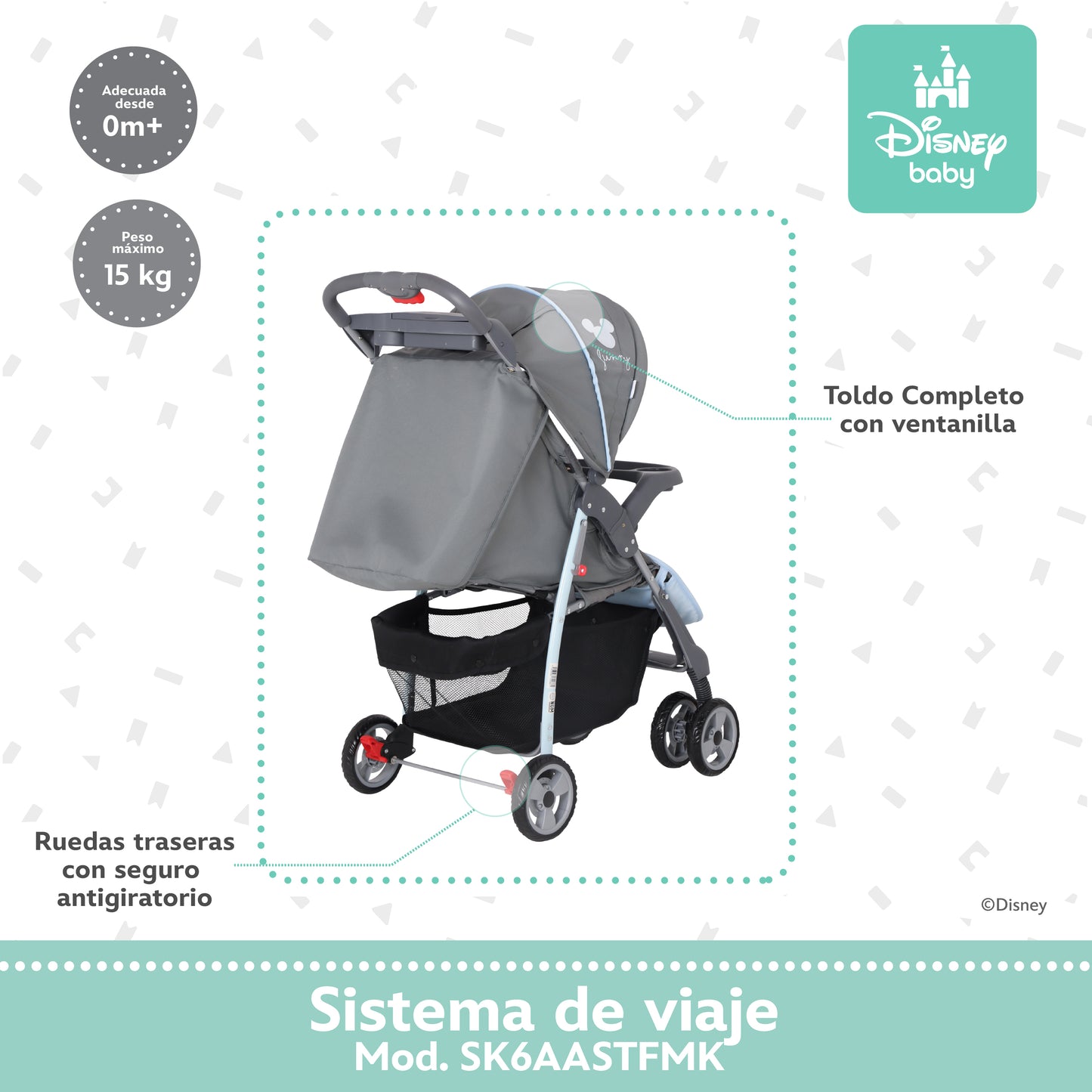 Carriola Funny Disney Con Sistema De Viaje Reclinación Ajustable y Arnés De Seguridad