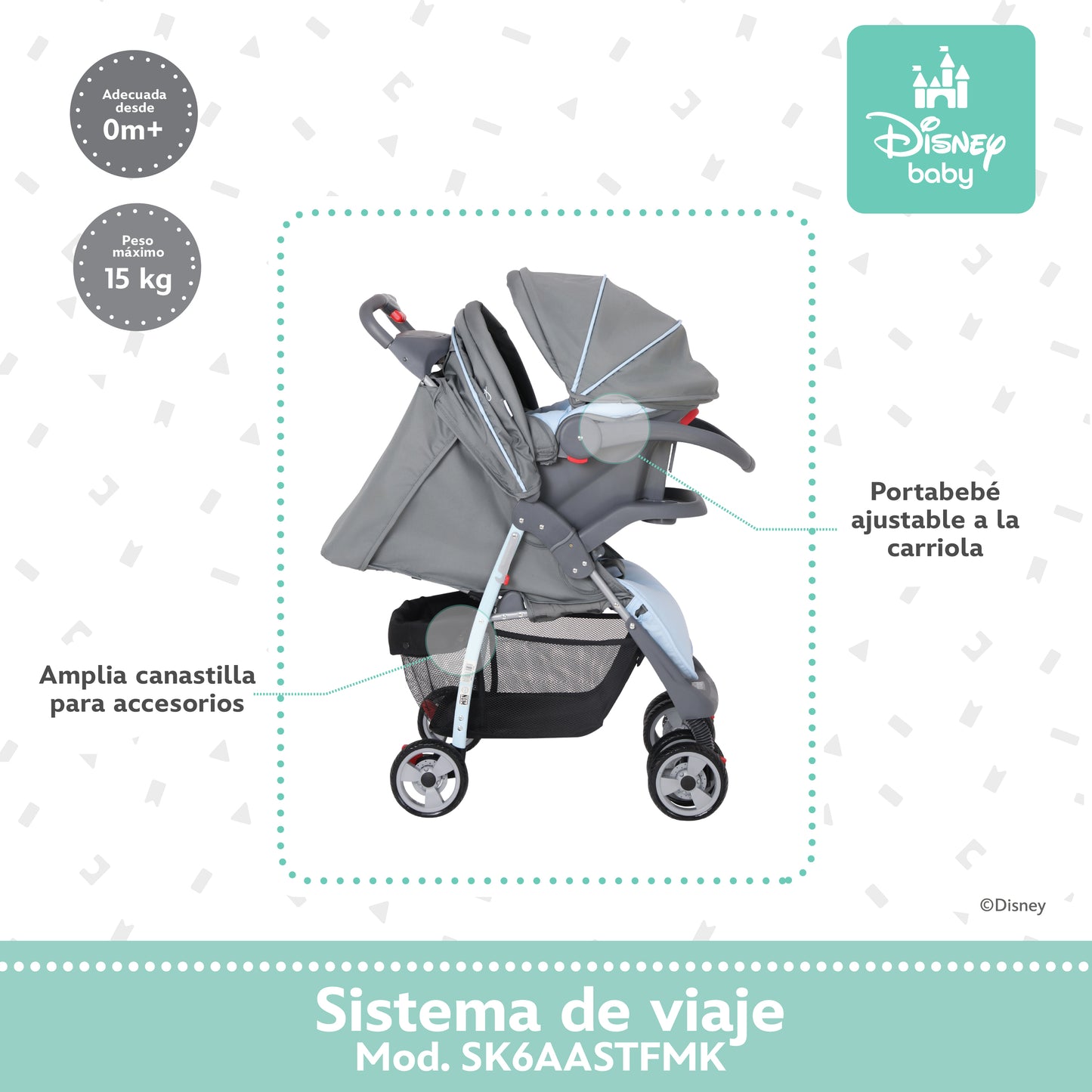 Carriola Funny Disney Con Sistema De Viaje Reclinación Ajustable y Arnés De Seguridad
