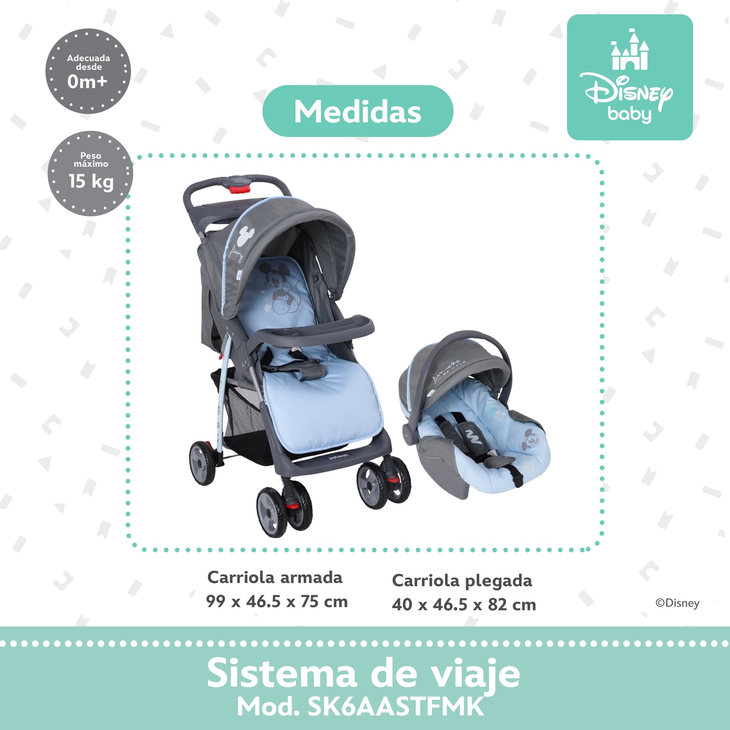 Carriola Funny Disney Con Sistema De Viaje Reclinación Ajustable y Arnés De Seguridad