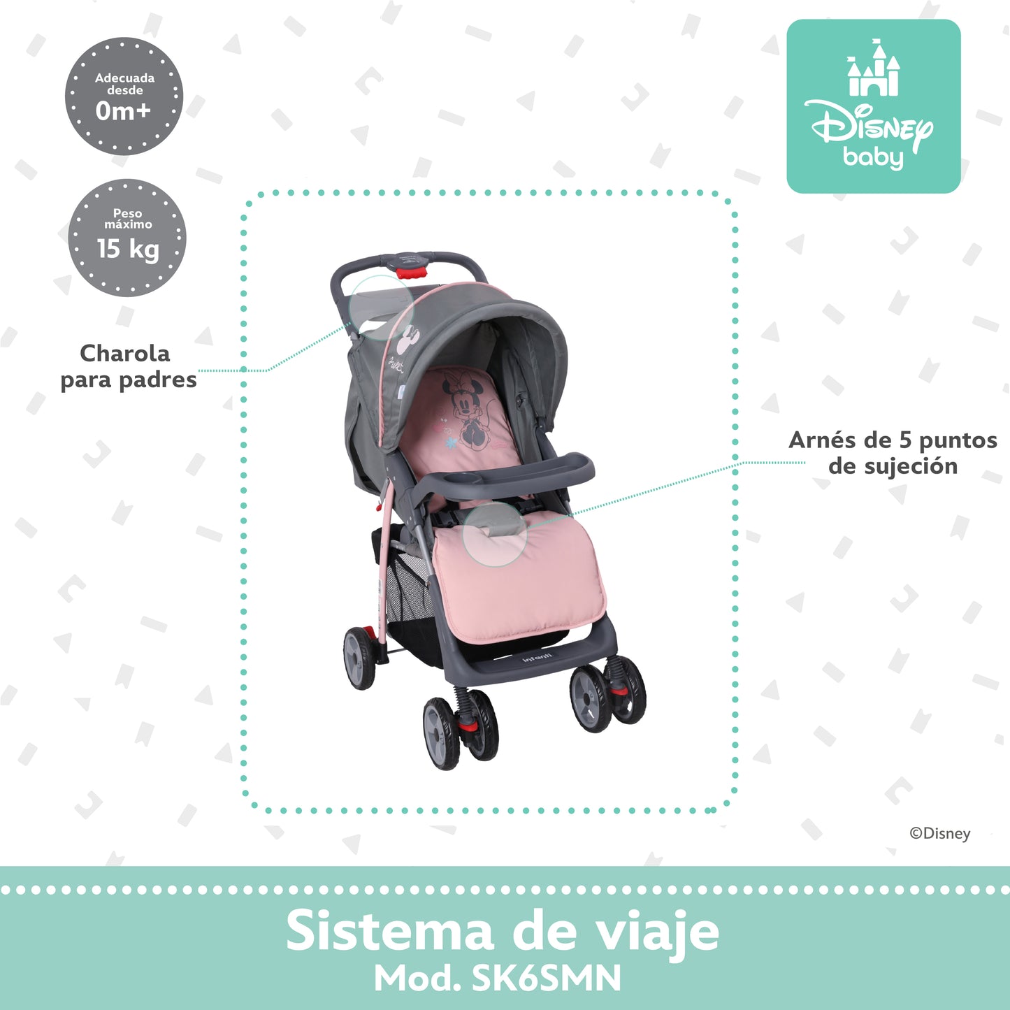 Carriola Funny Disney Con Sistema De Viaje Reclinación Ajustable y Arnés De Seguridad