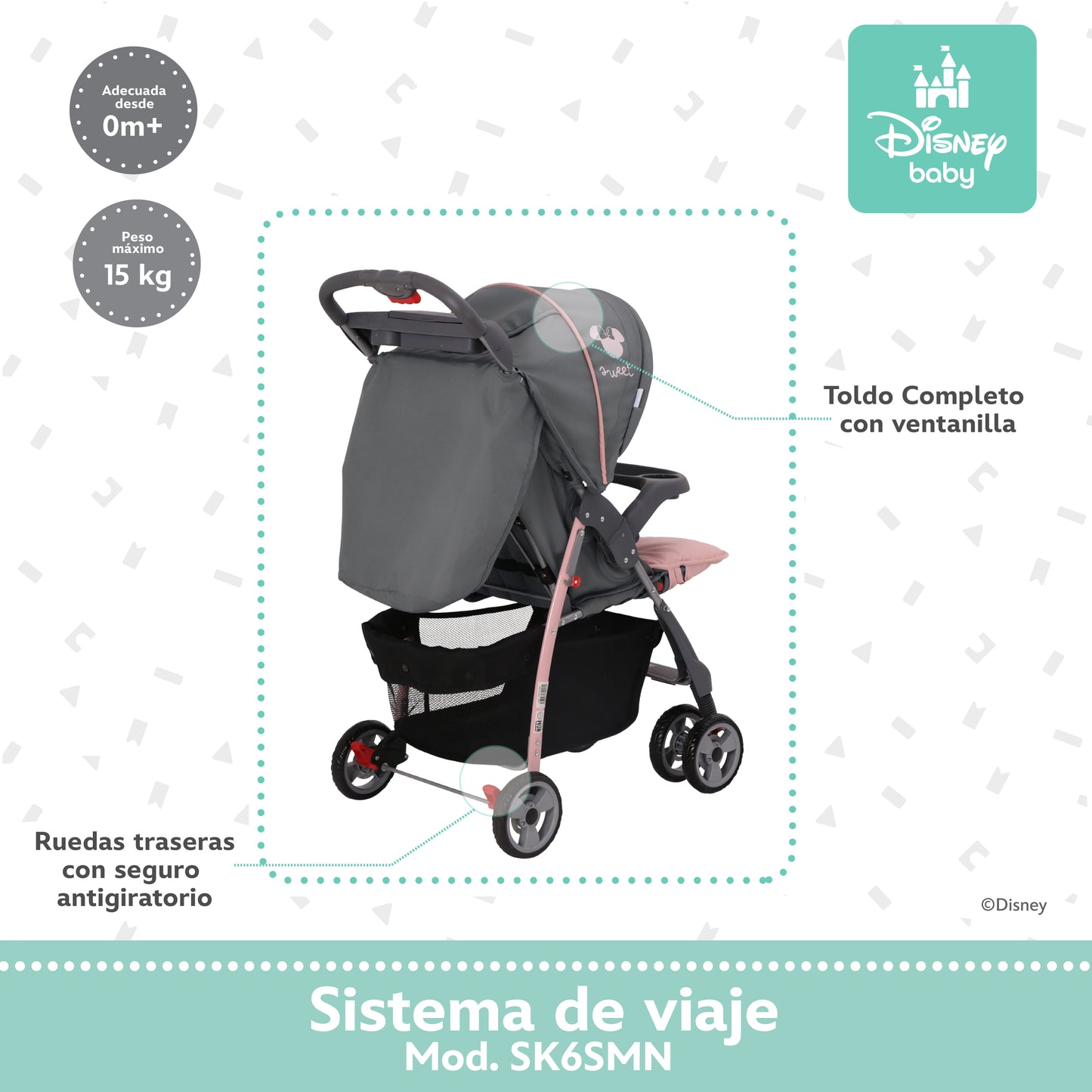 Carriola Funny Disney Con Sistema De Viaje Reclinación Ajustable y Arnés De Seguridad