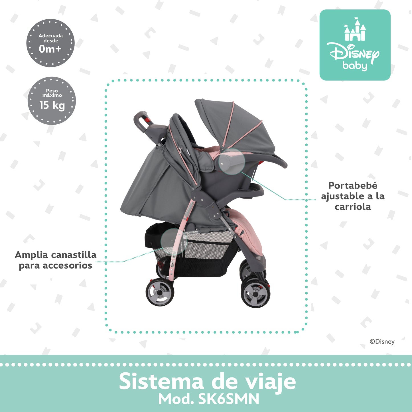 Carriola Funny Disney Con Sistema De Viaje Reclinación Ajustable y Arnés De Seguridad