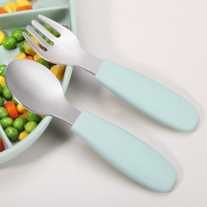 Juego de Cuchara y Tenedor con Mango Liso de Silicón, Lifestyle By Infanti.