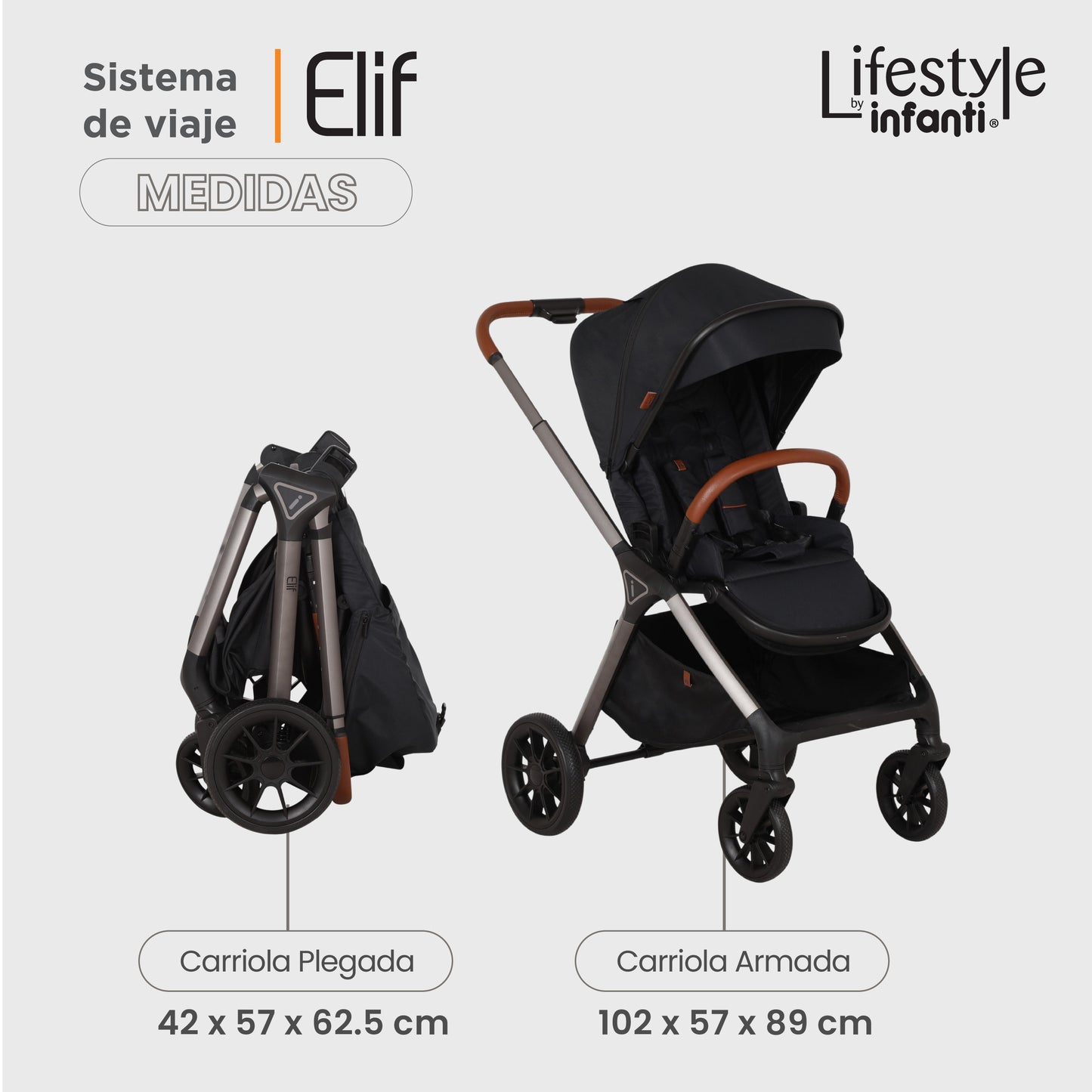 Carriola Elif Con Sistema De Viaje Base ISOFIX y Plegado Ultra Compacto