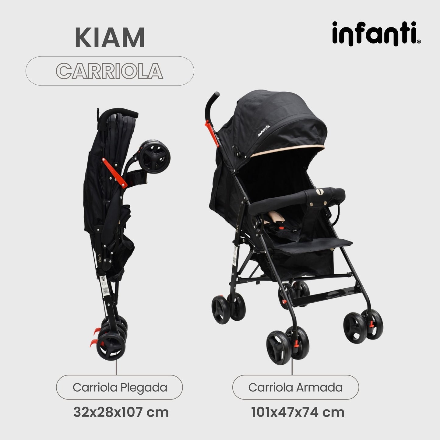 Carriola Para Bebe Kiam Compacta, Ligera, Plegable