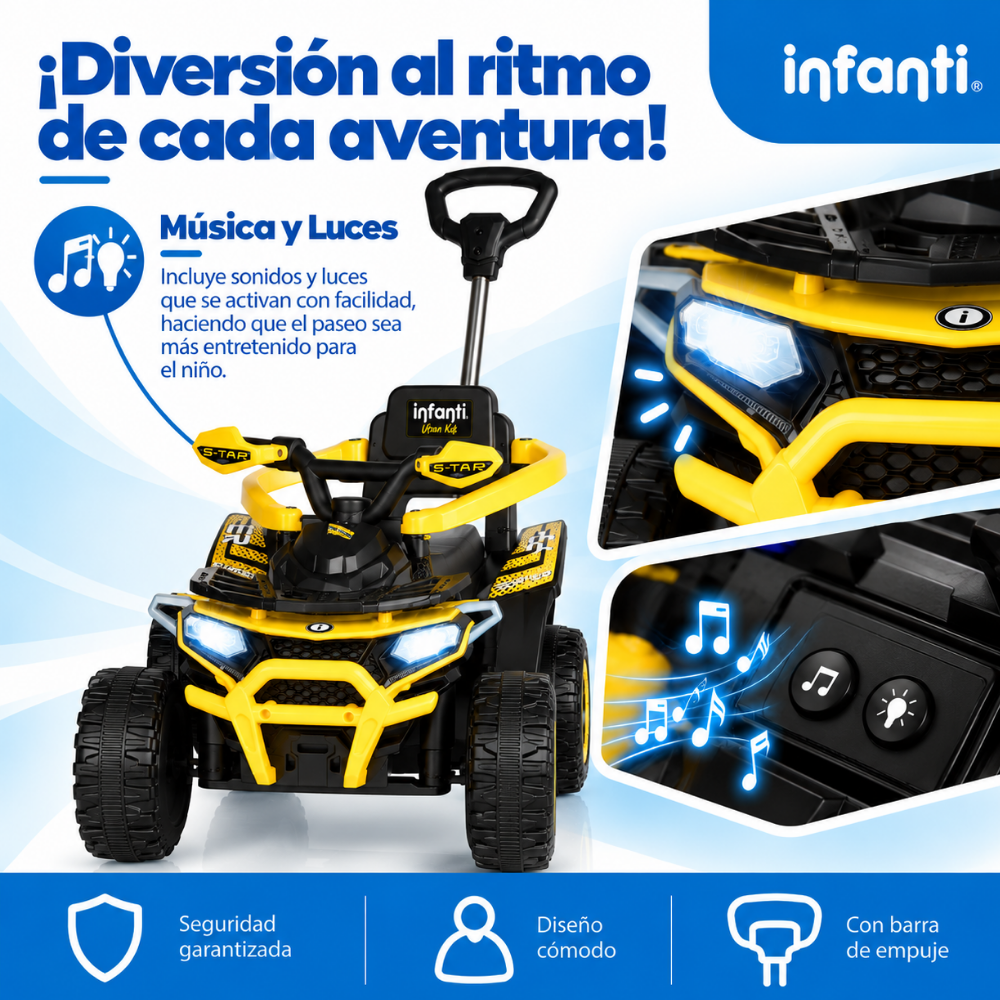 Cuatrimoto  Montable Urban Kids Con Música Y Luces, Barras De Seguridad