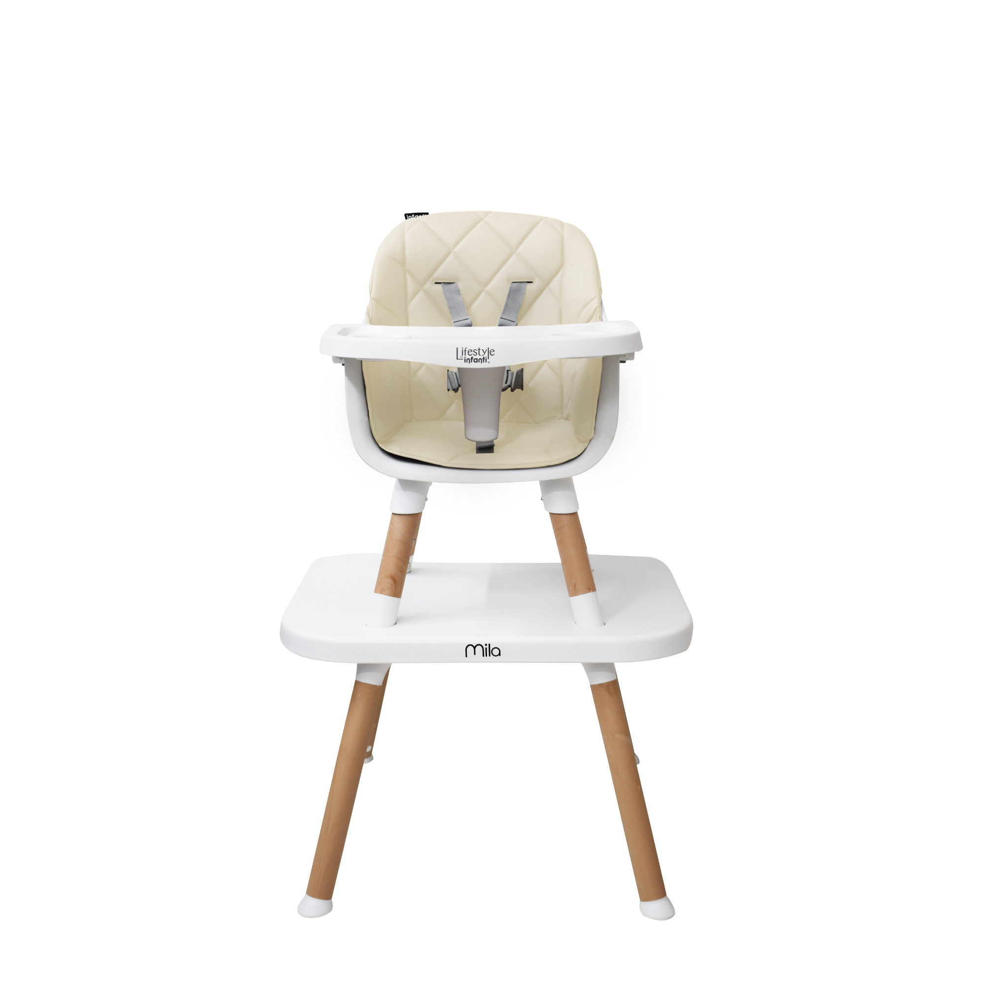 Silla Alta Mila 6 en 1 Color Beige Con Charola Ajustable y Arnes De 5 Puntos