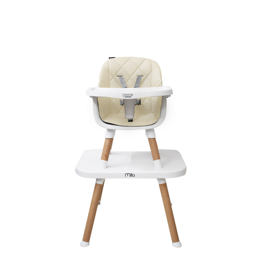 Silla Alta Mila 6 en 1 Color Beige Con Charola Ajustable y Arnes De 5 Puntos