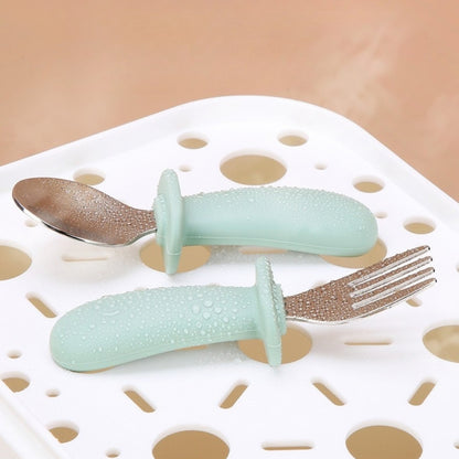 Set de Cubiertos 3 Piezas Cuchara Tenedor y Cuchillo Tope Antideslizante BPA Free