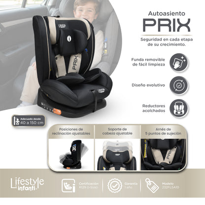 Autoasiento Prix Con Reclinación Ajustable y Arnés De Seguridad