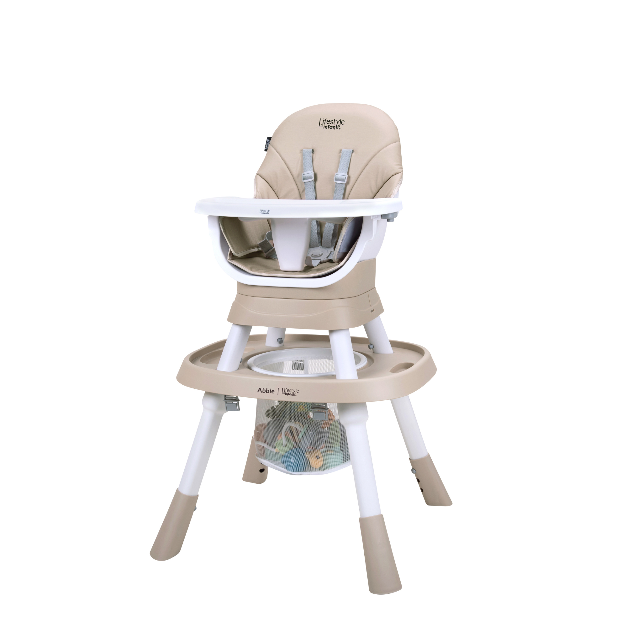 Silla Alta Abbie Color Arena Con Giro 360° Arnés De 5 Puntos