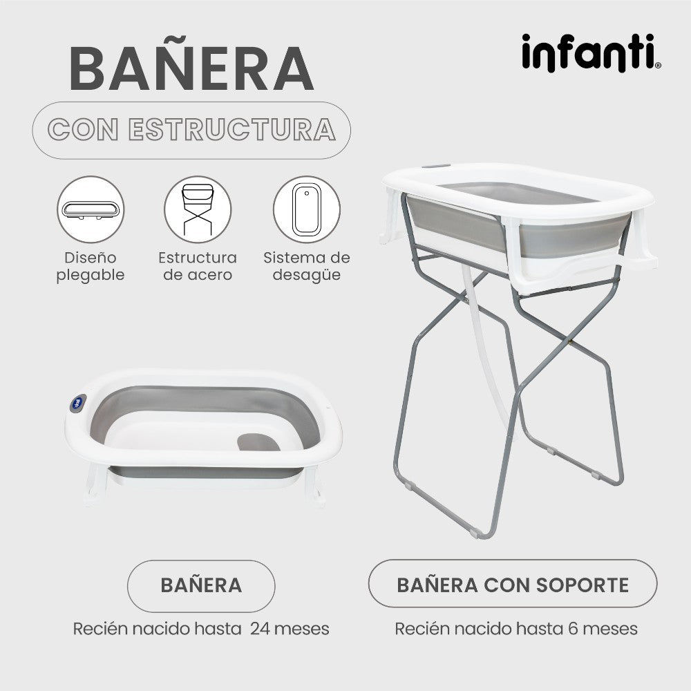 Bañera Plegable Infanti Gris Con Soporte