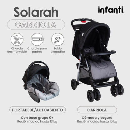 Infanti Carriola Sistema De Viaje Solarah Plegable Con Portabebé Gris Con Negro