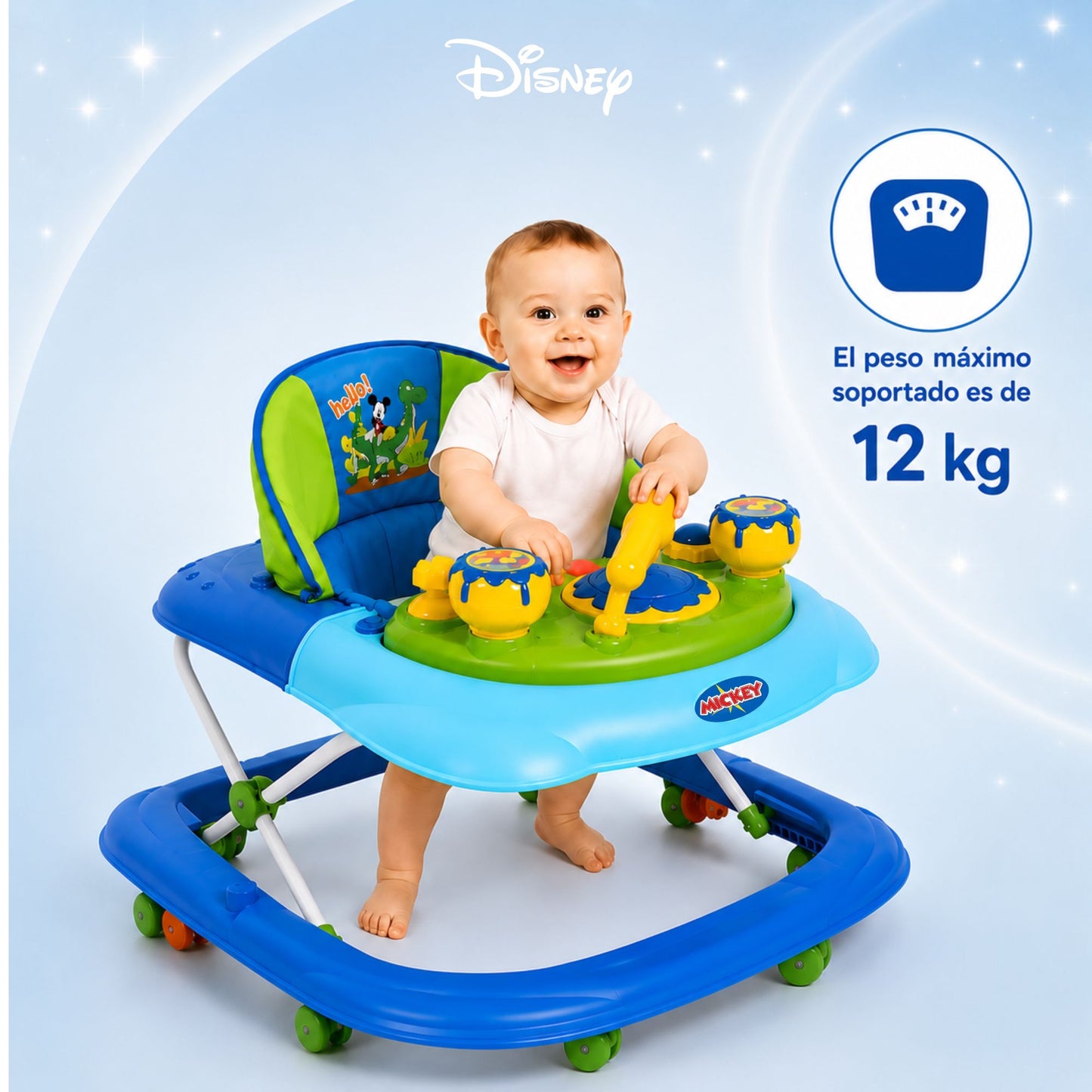 Andadera Mickey Disney Azul Con Tablero Interactivo Musical y Asiento Comodo