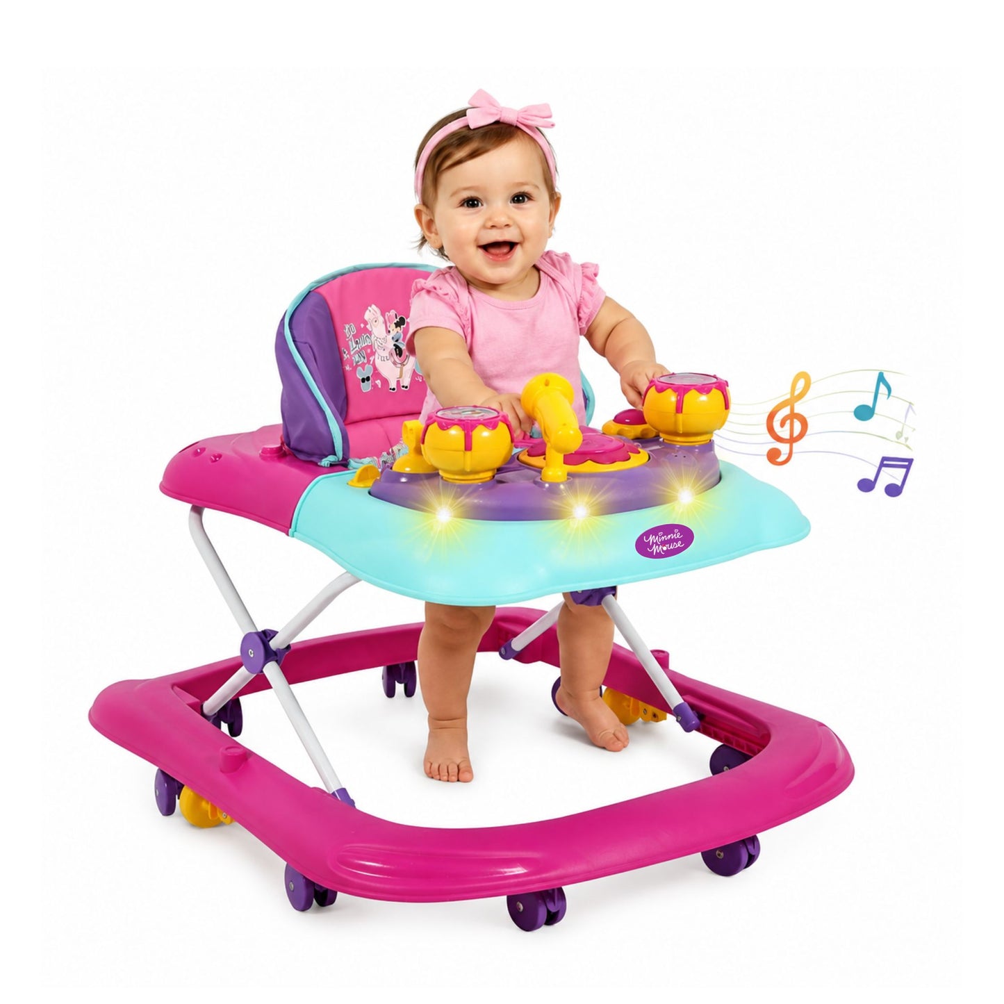 Andadera Minnie Disney Rosa Con Tablero Interactivo Musical y Asiento Comodo
