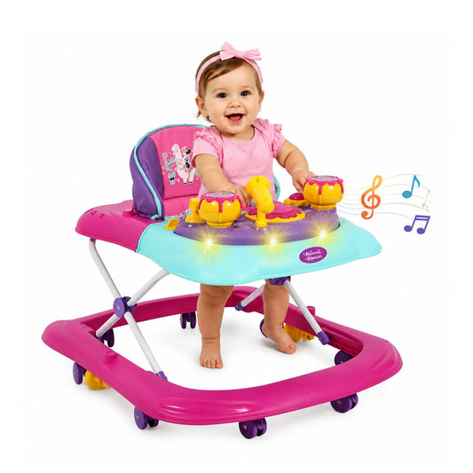 Andadera Minnie Disney Rosa Con Tablero Interactivo Musical y Asiento Comodo