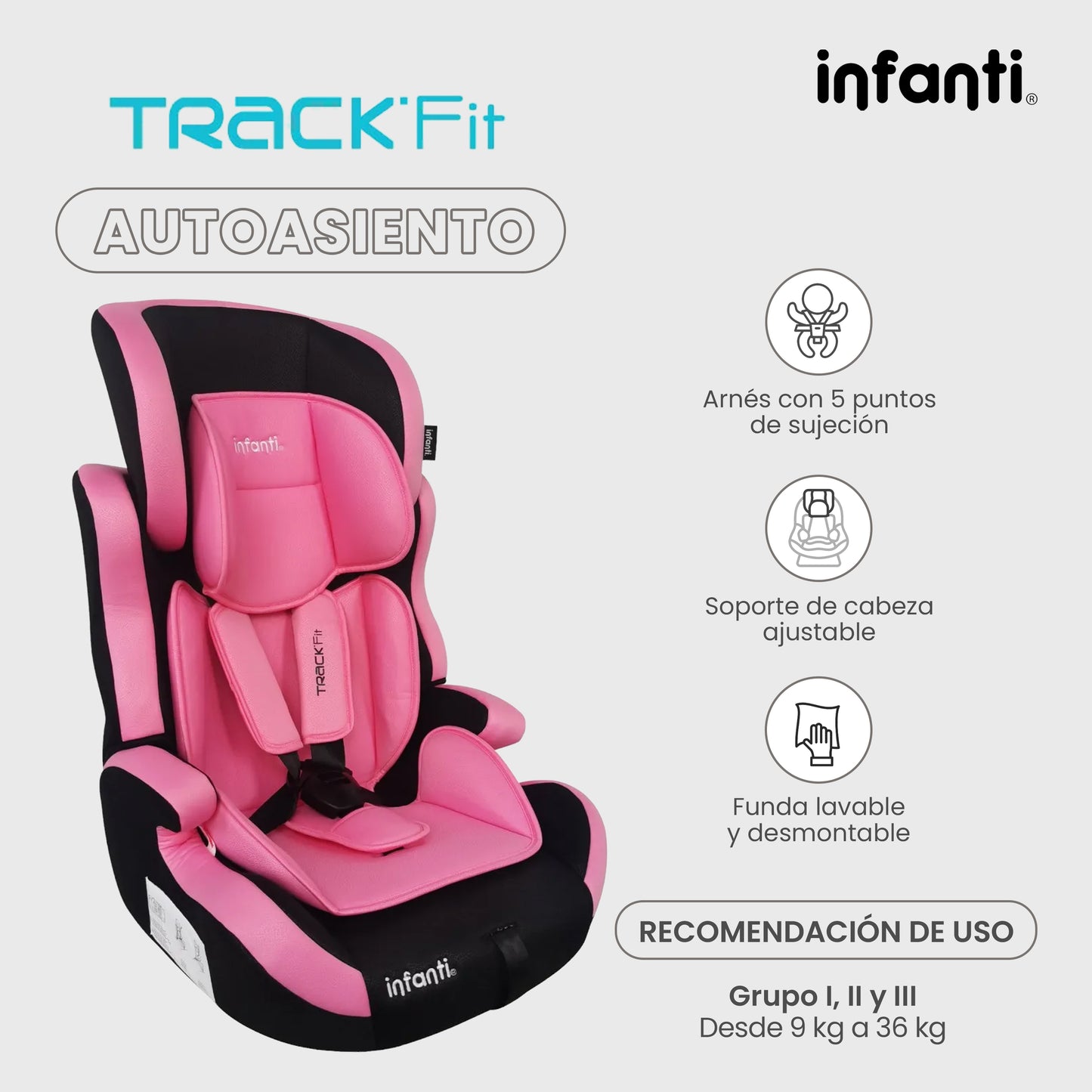 Autoasiento Infanti Track Fit Booster Grupo 1, 2 y 3 Anclaje Universal