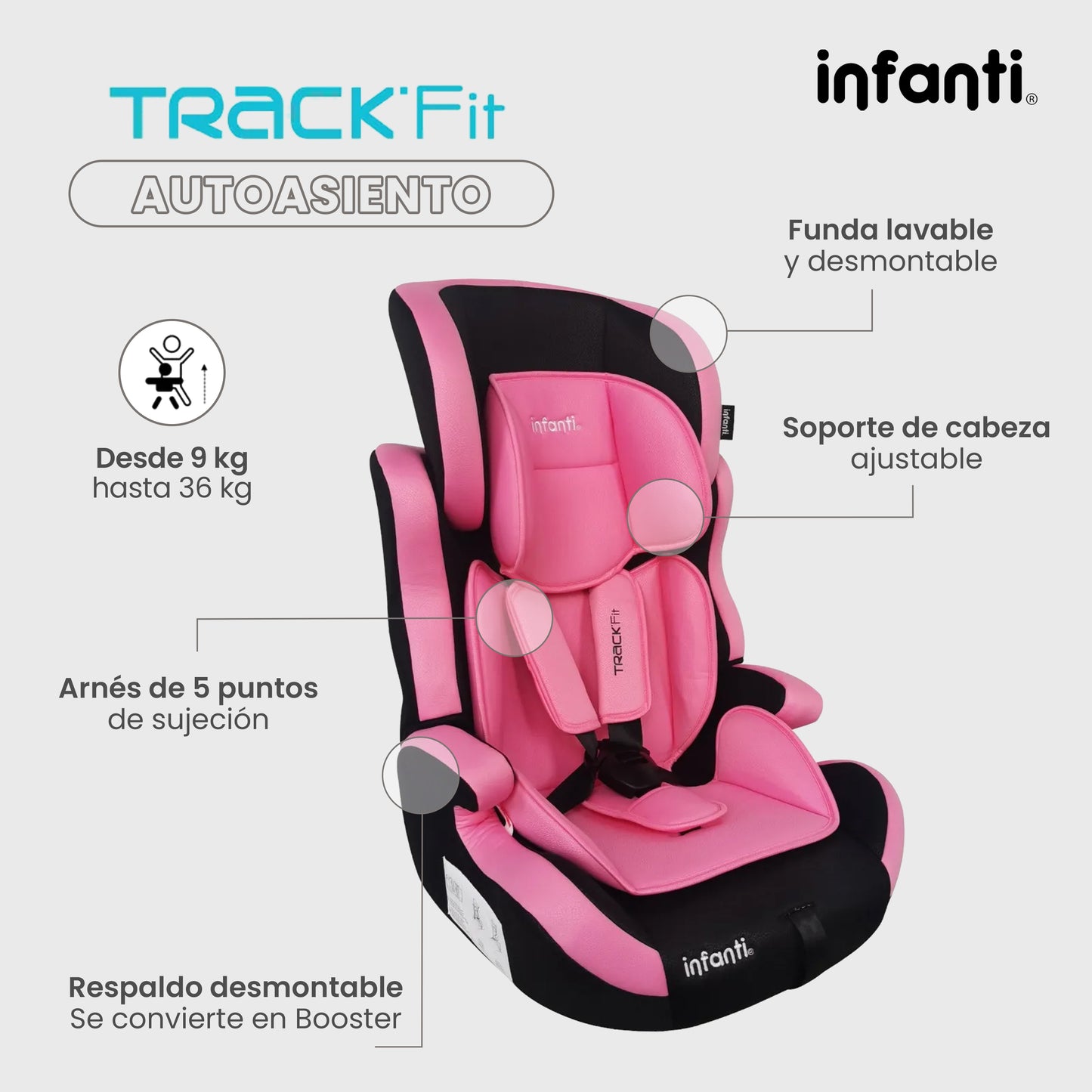Autoasiento Infanti Track Fit Booster Grupo 1, 2 y 3 Anclaje Universal