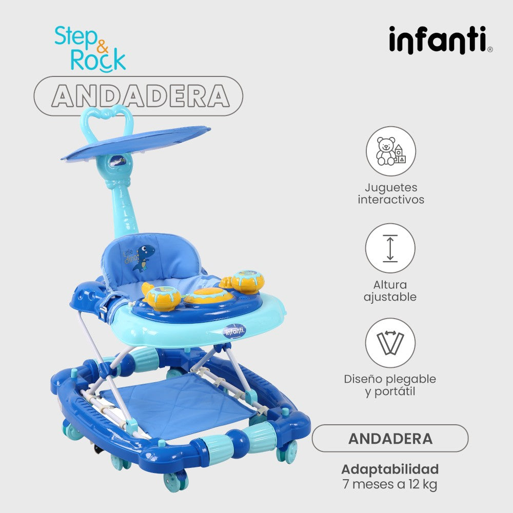 Infanti Andadera Step And Rock Convertible A Mecedora Con Barra De Empuje