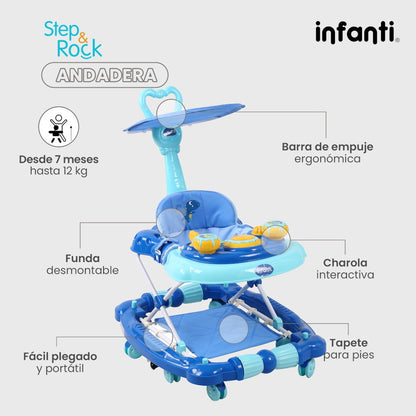 Infanti Andadera Step And Rock Convertible A Mecedora Con Barra De Empuje