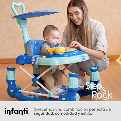 Infanti Andadera Step And Rock Convertible A Mecedora Con Barra De Empuje