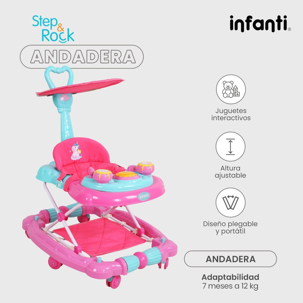 Infanti Andadera Step And Rock Convertible A Mecedora Con Barra De Empuje